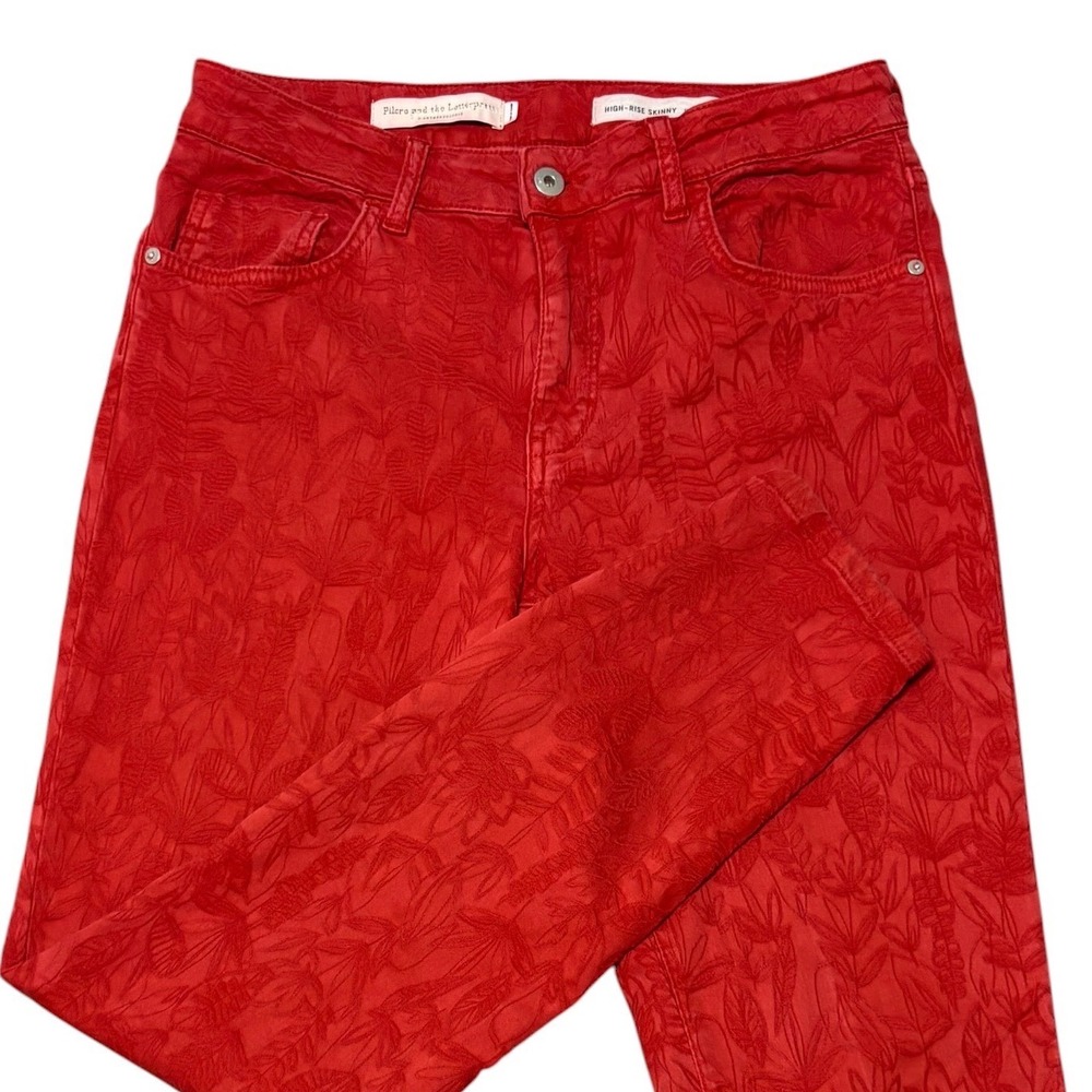 Pilcro and the Letterpress Anthropologie Red Floral Jacquard Skinny Boho Jean 30 - Picture 8 of 13